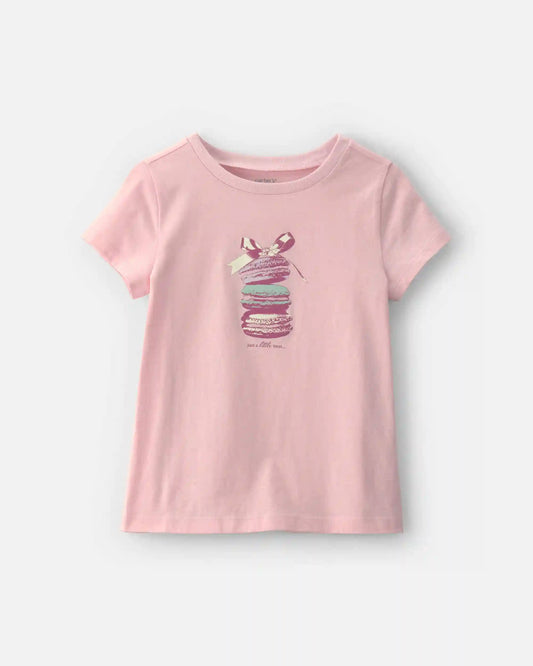 Girls Macaron Bow Graphic Tee - Pink
