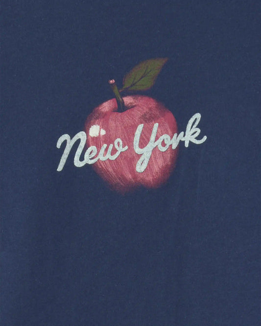 Girls 'New York' Apple Graphic Tee - Navy Blue