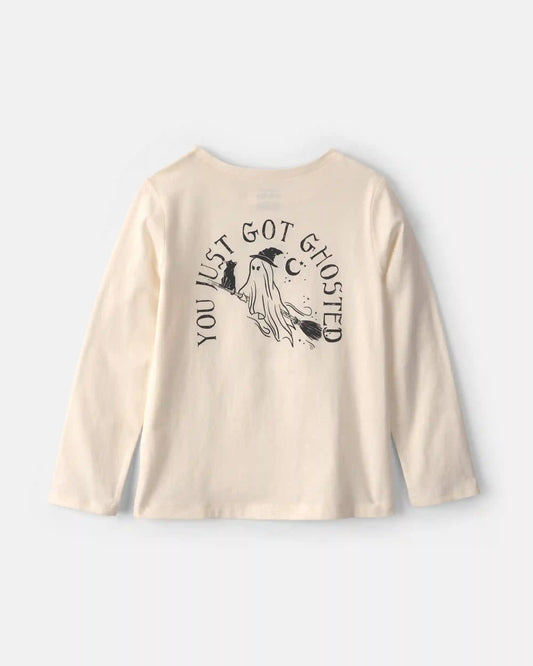 Girls 'Ghosted' Halloween Long-Sleeve Graphic Tee - Cream