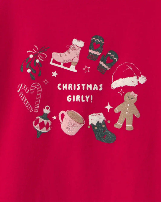Girls 'Christmas Girly!' Long-Sleeve Graphic Tee - Red