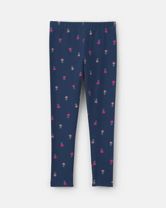 Girls Floral Pull-On Stretch Leggings - Navy Blue