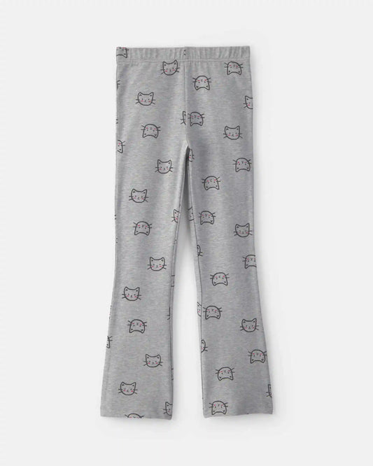 Girls Cat Cotton Pull-On Stretch Leggings - Grey
