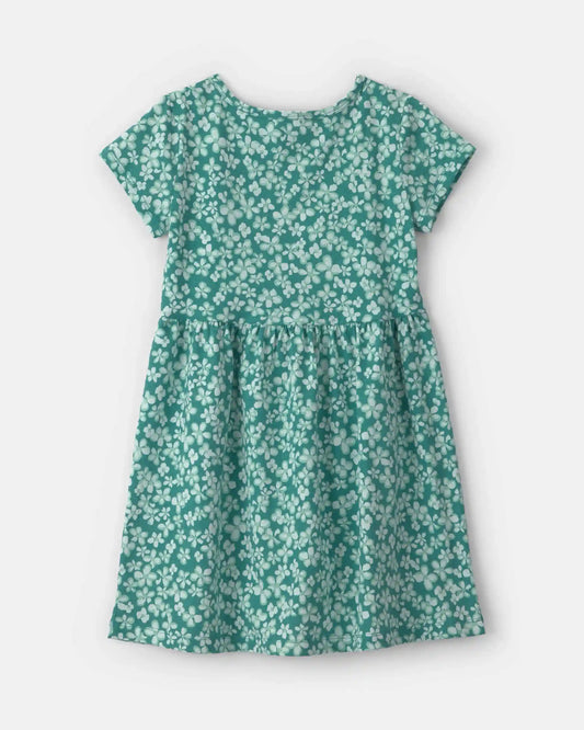 Girls Floral Short-Sleeve Dress - Green
