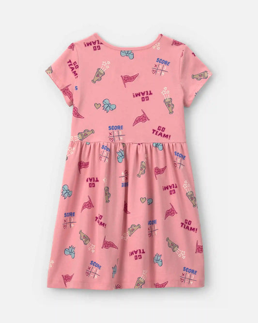 Girls School Spirit Short-Sleeve Dress - Pink