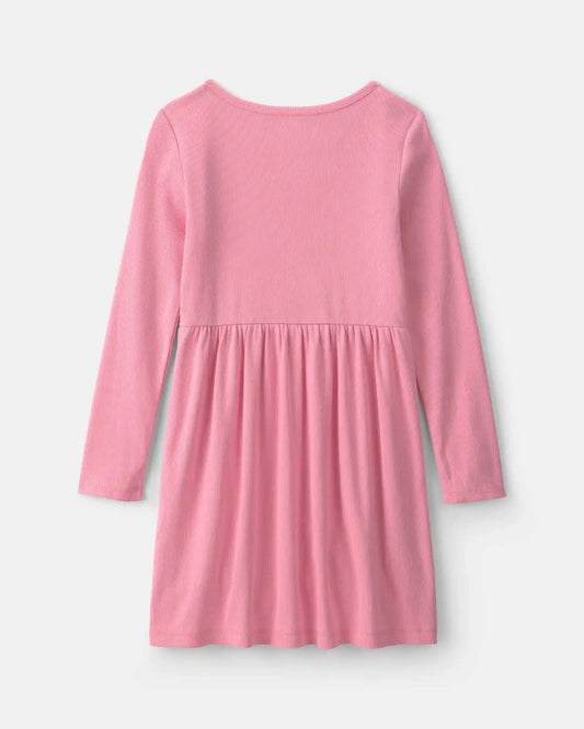 Girls Rib Long-Sleeve Dress - Pink