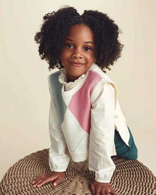 Girls 2-Piece Plaid Sweater Vest Top Set - Cream