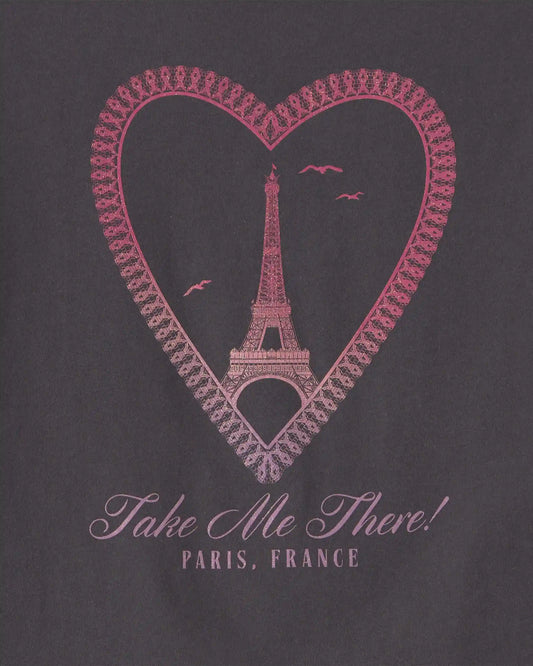 Girls Paris Heart Long-Sleeve Graphic Tee - Black