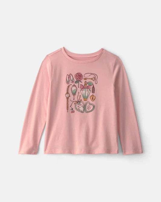 Girls Girly Icons Long-Sleeve Graphic Tee - Pink