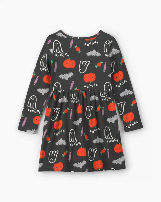 Girls Halloween Long-Sleeve Dress - Black/Orange