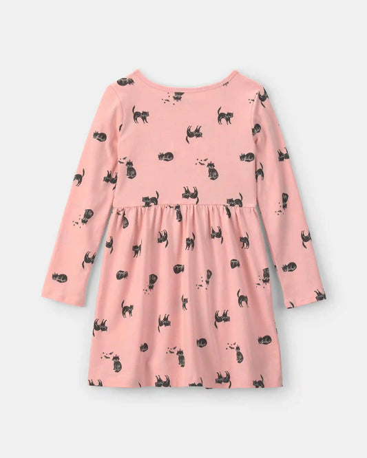 Girls Halloween Cat Long-Sleeve Dress - Pink