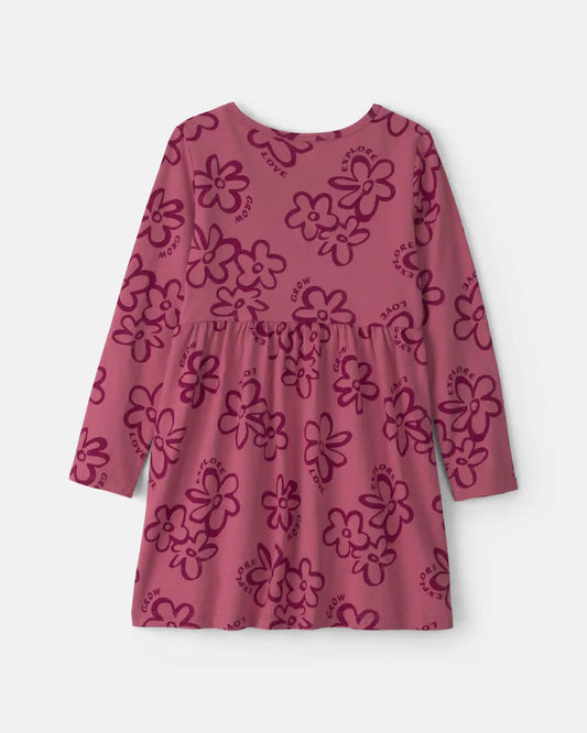 Girls Floral Long-Sleeve Dress - Pink