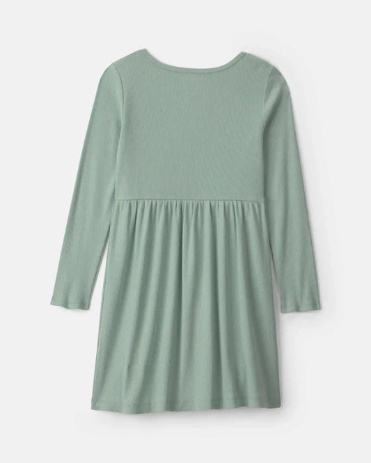 Girls Rib Long-Sleeve Dress - Green