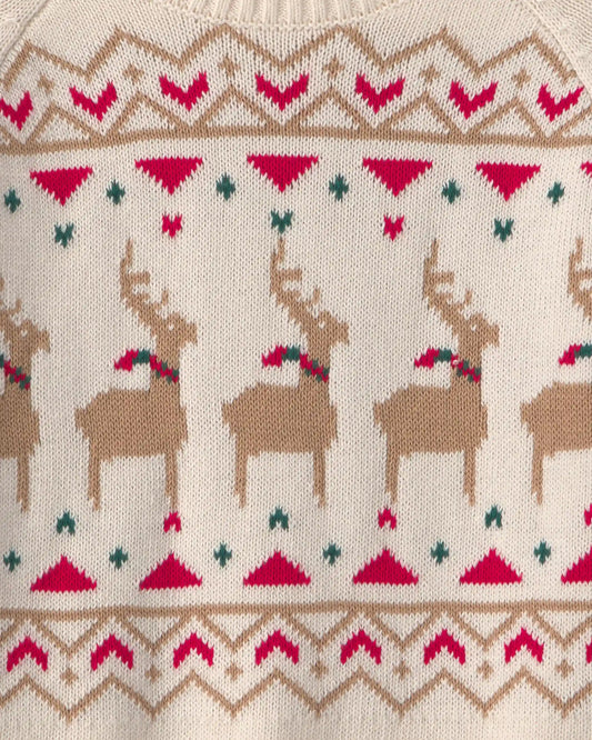 Girls Reindeer Fair Isle Sweater - Cream