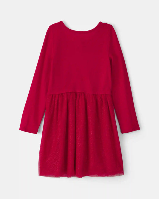 Girls Tulle Long-Sleeve Dress - Red