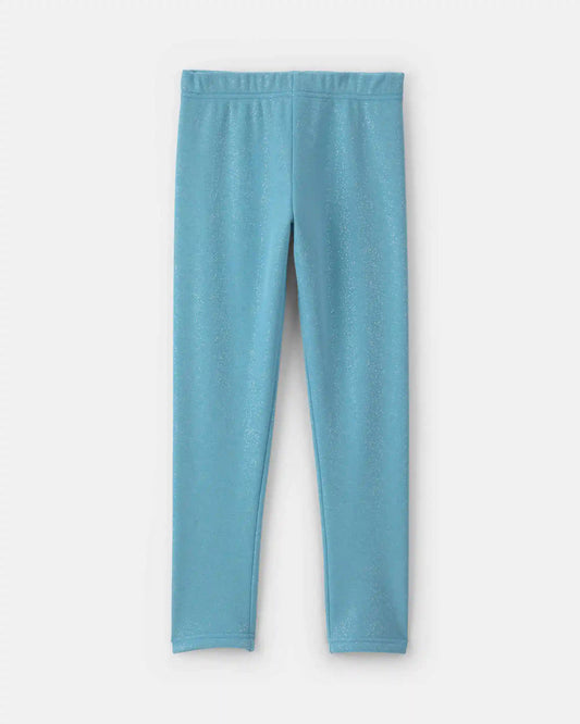 Girls Glitter Fleece Pull-On Stretch Leggings - Blue