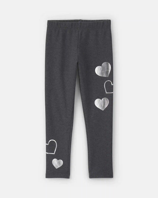 Girls Heart Fleece Pull-On Stretch Leggings - Grey