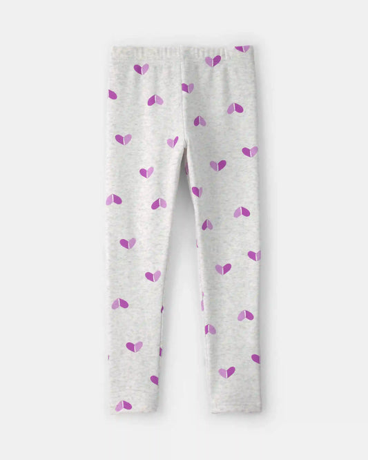 Girls Heart Fleece Pull-On Stretch Leggings - Grey/Purple