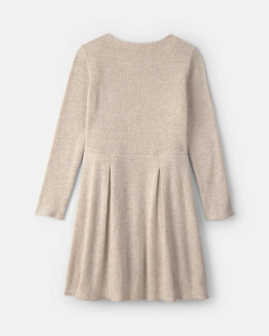 Girls Long-Sleeve Rib Dress - Cream