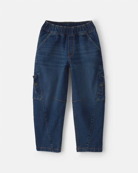 Girls Denim Barrel Jeans - Medium Wash