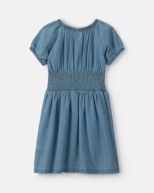 Girls Denim Short-Sleeve Dress - Indigo