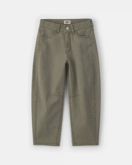 Girls Twill Barrel Jeans - Olive Green
