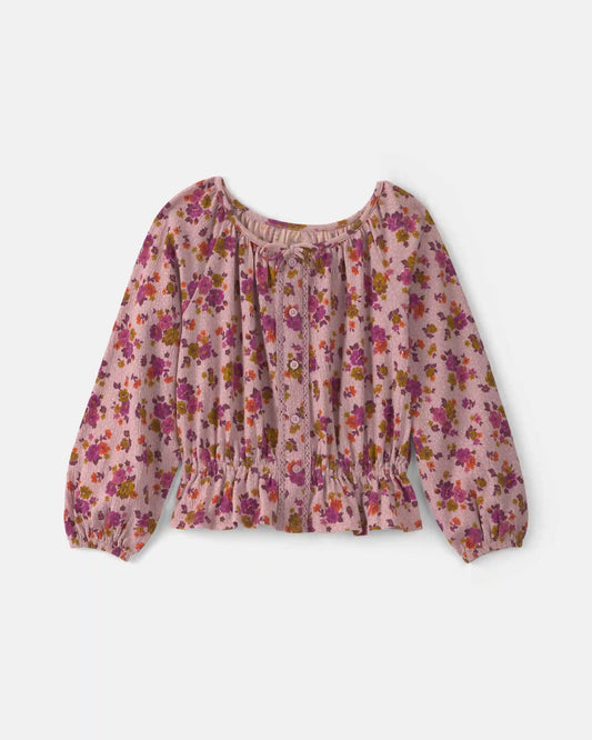 Girls Floral Long-Sleeve Top - Pink