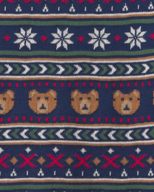 Kids Bear Fair Isle Sweater - Navy Blue