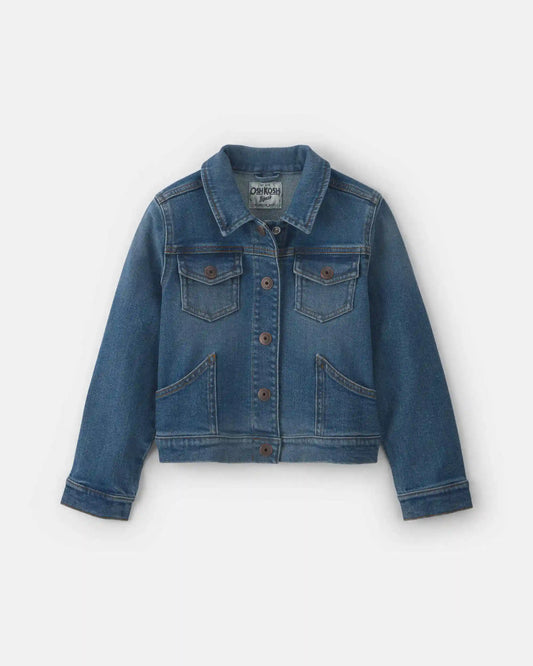 Girls Bear Long-Sleeve Denim Jacket - Medium Wash