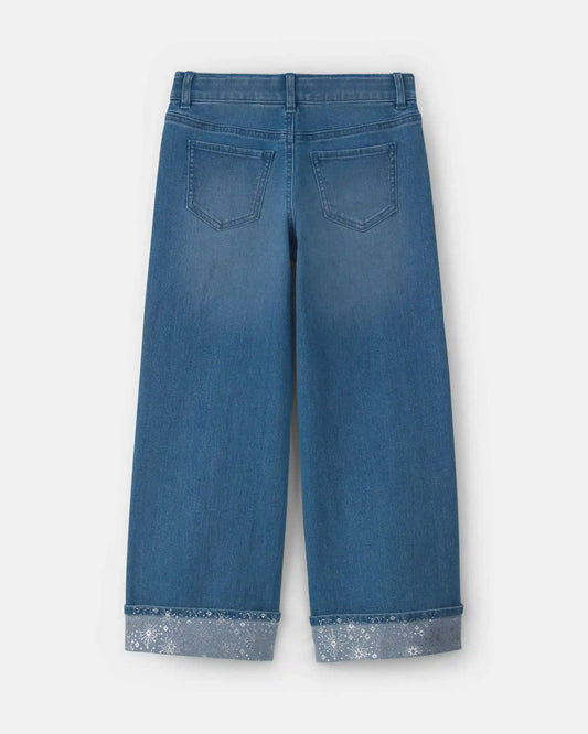 Girls Shine Denim Wide-Leg Jeans - Light Wash