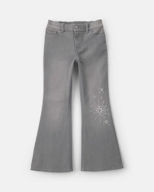 Girls Shine Denim Flare Jeans - Light Wash