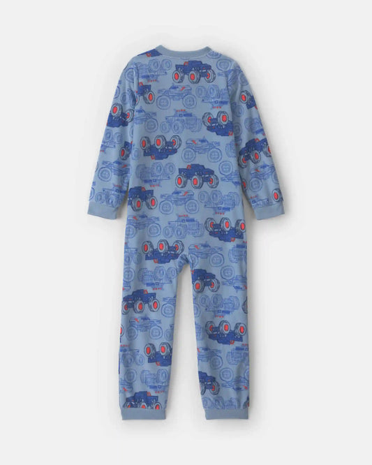 Boys 1-Piece Monster Truck Fleece Loose Fit Pajama - Blue