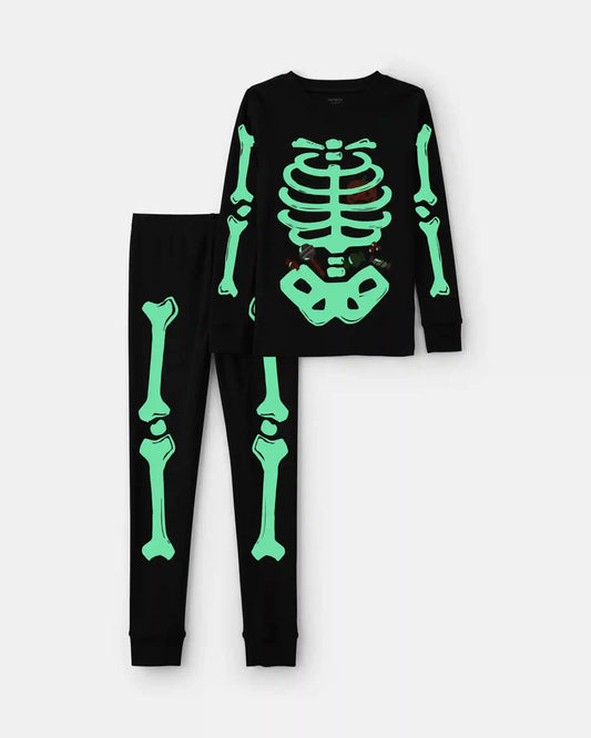 Adult 2-Piece Halloween Glow in the Dark Skeleton 100% Cotton Snug Fit Pajama Set - Charcoal