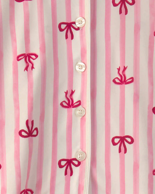 Girls Bow Print Relaxed Fit Pajama Set - Pink