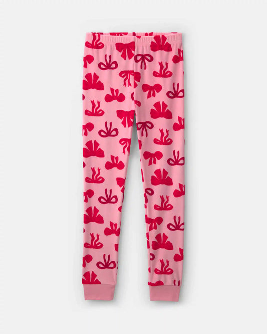 Girls 2-Piece Bows DreamPlush Snug Fit Pajama Set - Pink