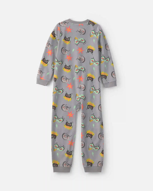 Boys 1-Piece Gamer Fleece Loose Fit Pajama - Grey