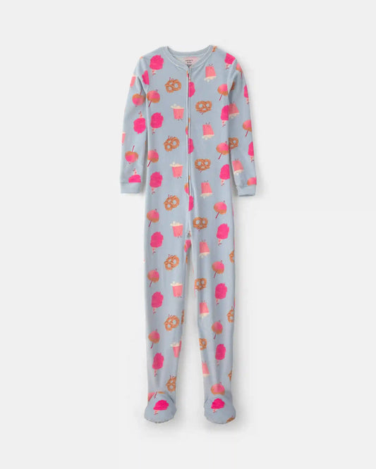 Girls 1-Piece Festival Treats DreamPlush Snug Fit Footed Pajama - Blue/Pink