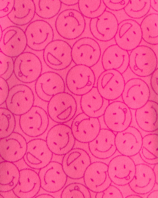 Girls Smiley Face Fleece Loose Fit Night Gown - Pink