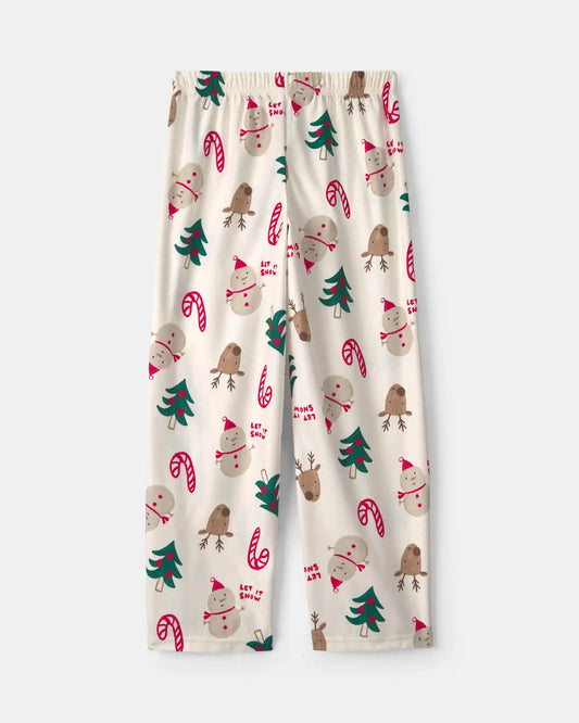 Kids Christmas Icon Fleece Loose Fit Pajama Bottoms - Cream