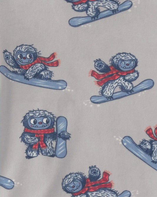 Boys 2-Piece Yeti Snowboard DreamPlush Snug Fit Pajama Set - Grey