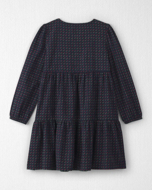 Girls Organic Cotton Dobby Dress in Navy Floral