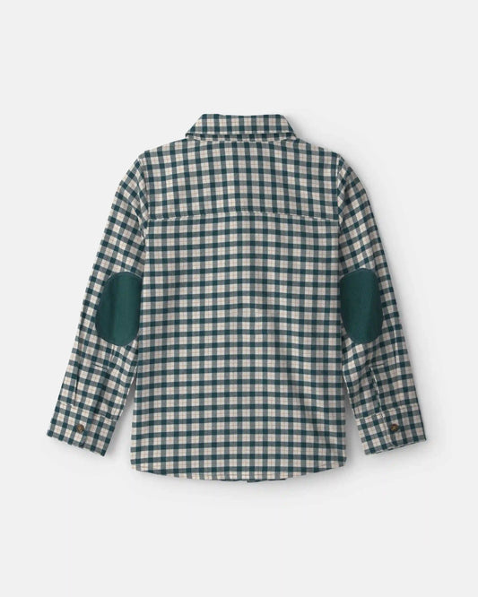 Boys Plaid Long-Sleeve Button-Down Shirt - Green/White