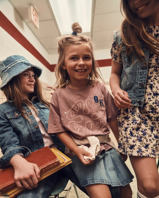 Girls Pleated Denim Skirt - Light Wash