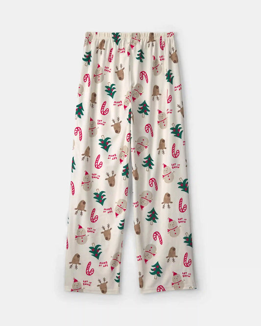 Adult Christmas Icon Fleece Loose Fit Pajama Bottoms - Cream