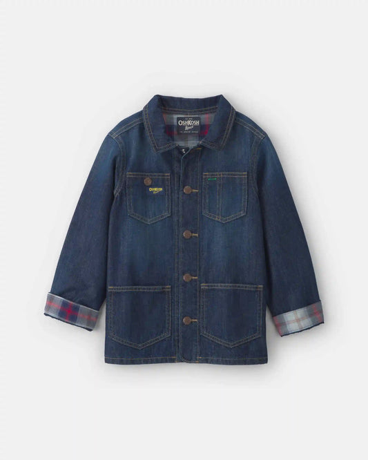 Boys Plaid Denim Jacket - Dark Wash