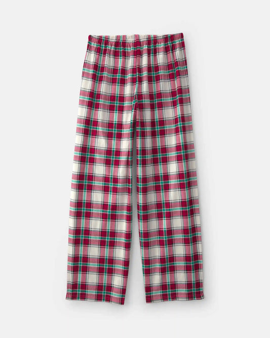 Adult Christmas Plaid Fleece Loose Fit Pajama Bottoms - Red/Green
