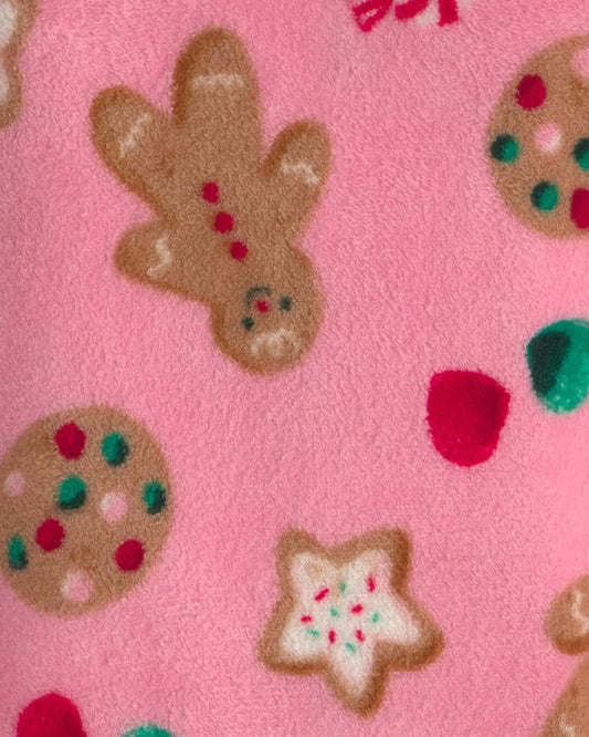 Girls Christmas Gingerbread Fleece Pajama Hoodie - Pink