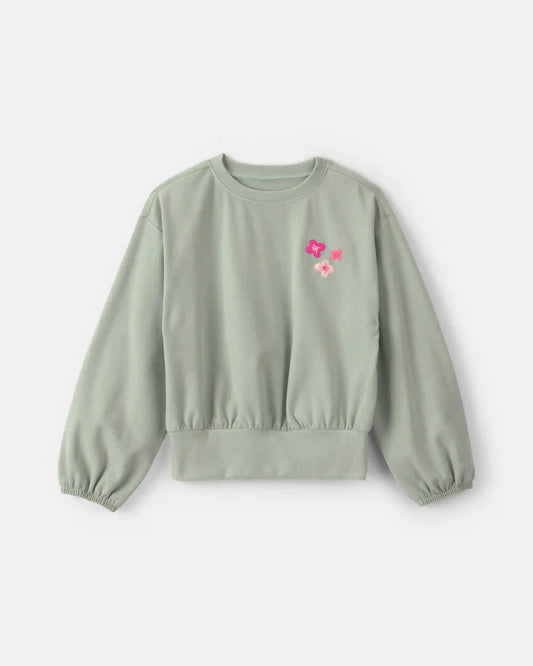Girls Flower Long-Sleeve Top - Green