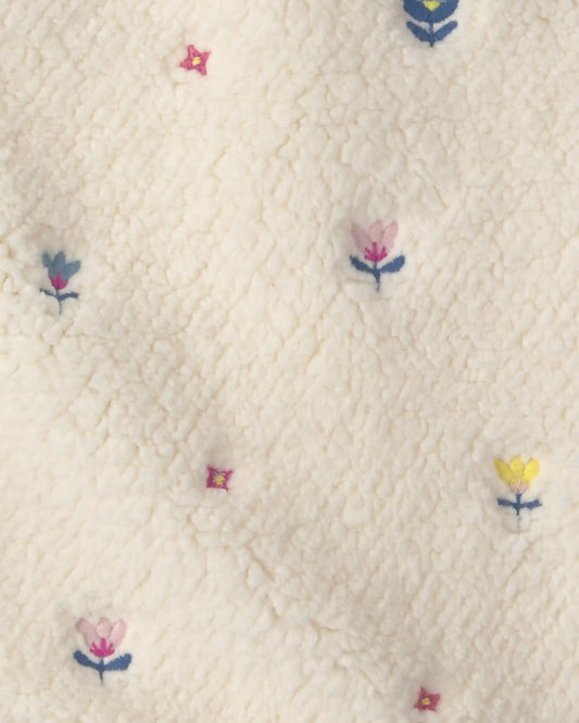 Girls Floral Teddy Fleece Vest - Cream