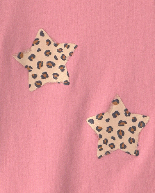 Girls Cheetah Star Long-Sleeve Graphic Tee - Pink