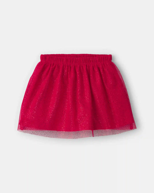 Girls Tulle Bow Fleece Long-Sleeve Top & Skort Set - Cream/Red